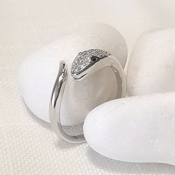 CZ black spinel gemstone sterling silver snake ring serpent 🆕 - Picture 3 of 6